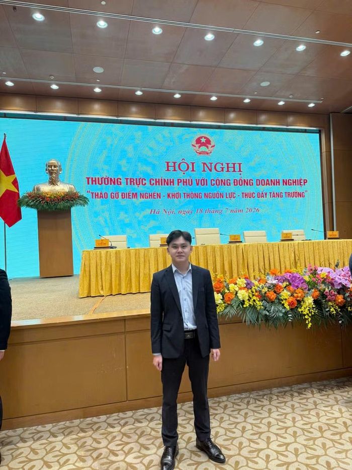 Anh Trần Tuấn Thành tại Hội nghị Thường trực Chính phủ với cộng đồng doanh nghiệp.