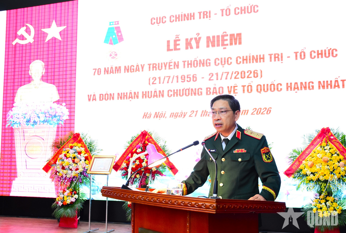 Trung tướng Vũ Ngọc Thiềm, Trưởng ban Ban Cơ yếu Chính phủ phát biểu tại lễ kỷ niệm.