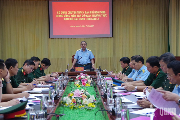 Thiếu tướng Nguyễn Xuân Thủy, Cục trưởng Cục Phòng không lục quân phát biểu chỉ đạo tại buổi kiểm tra.