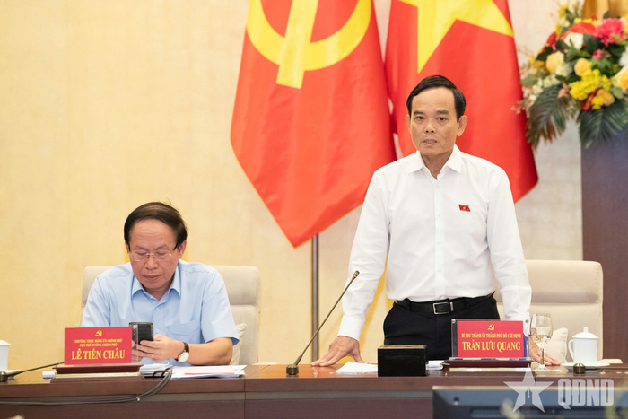 Bí thư Thành ủy TP Hồ Chí Minh Trần Lưu Quang phát biểu tại hội nghị. Ảnh: LÂM HIỂN