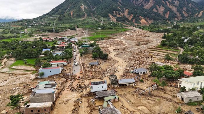 Hiện trường lũ quét tại xã Mường Than (tỉnh Lai Châu) vừa qua nhìn từ trên cao. Ảnh: UBND XÃ MƯỜNG THAN