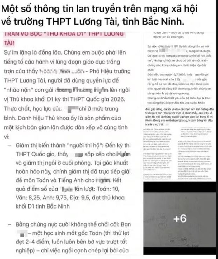 Bài đăng phản ánh về kỳ thi tốt nghiệp THPT tại Trường THPT Lương Tài, tỉnh Bắc Ninh.