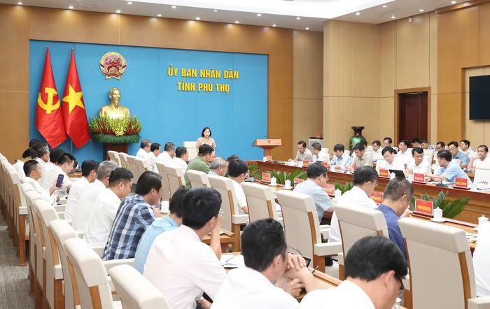 Bà Phùng Thị Kim Nga - Phó Chủ tịch UBND tỉnh, Trưởng Ban Chỉ đạo phát triển Điện lực tỉnh Phú Thọ chủ trì hội nghị. Ảnh: Thành Trung