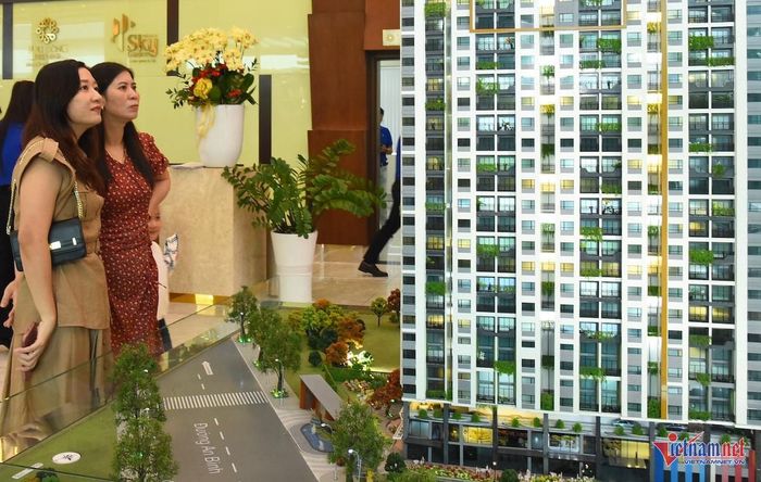 Khách hàng tìm hiểu một dự án chung cư tại khu vực Bình Dương cũ, nay thuộc TPHCM. Ảnh: Anh Phương