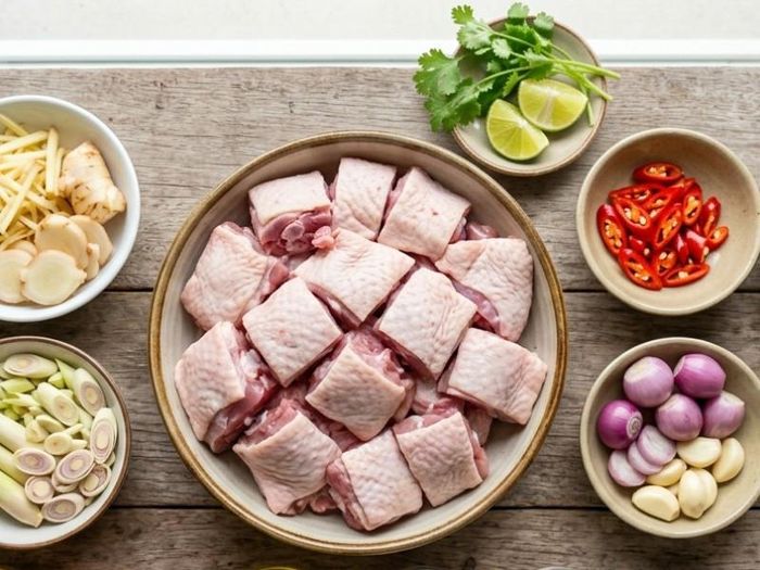 Nguyên liệu làm thịt vịt rang riềng. Ảnh minh họa: AI