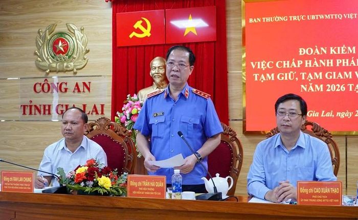 Đồng chí Trần Hải Quân - Phó Viện trưởng VKSND tối cao phát biểu tại buổi làm việc ngày 20/7.