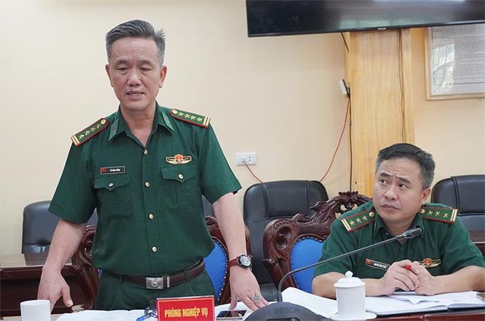 Đồng chí Đại tá Đỗ Đình Cường- Trưởng phòng Nghiệp vụ Ban chỉ huy Bộ đội biên phòng tỉnh Lai Châu phát biểu..