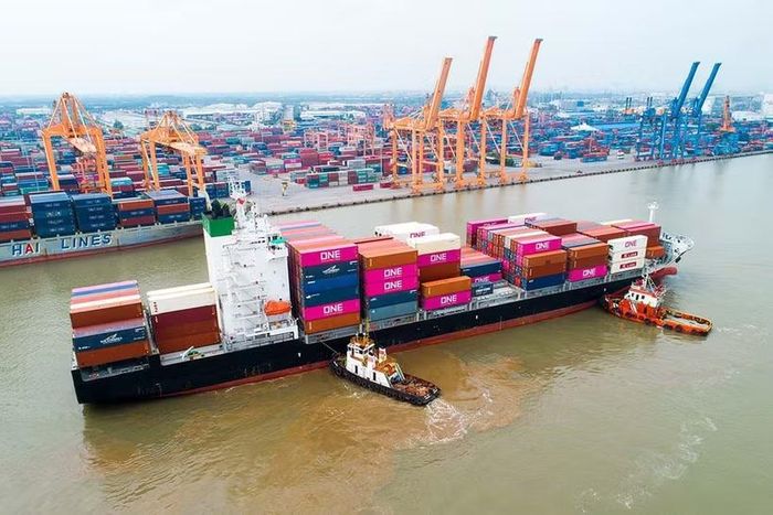 Bốc xếp hàng hóa container tại một cảng biển của Tổng công ty Hàng hải. (Ảnh: PV/Vietnam+)