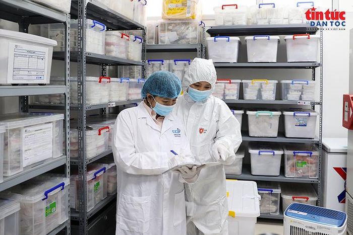 Cán bộ Trung tâm Giám định ADN kiểm tra hồ sơ, đối chiếu thông tin các mẫu hài cốt được lưu giữ tại trung tâm.