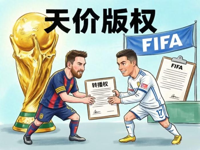 Tranh biếm giễu cợt FIFA đòi tiền bản quyền truyền hình World Cup 2026 quá cao. Ảnh: Sohu.