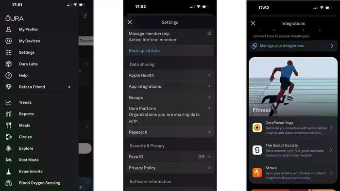 Oura Ring còn có thể kết hợp dữ liệu từ các ứng dụng theo dõi thể thao bên thứ ba như Strava nhằm mang đến kết quả đánh giá chính xác hơn về quá trình phục hồi và mức độ sẵn sàng của cơ thể