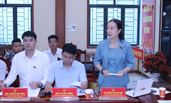 Đại biểu Quốc hội Nguyễn Thị Kim Anh đề nghị UBND xã Tam Tiến làm rõ một số nội dung về công tác quản lý, sử dụng khoáng sản.