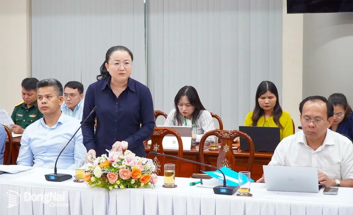 Đại diện lãnh đạo các cơ quan, đơn vị tham gia phát biểu, đóng góp ý kiến tại buổi làm việc. Ảnh: An Nhơn