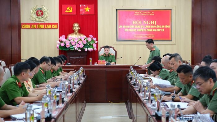 Quang cảnh hội nghị tại điểm cầu Công an tỉnh Lào Cai.