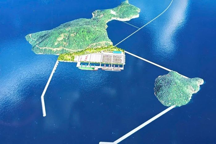 Phối cảnh cảng tổng hợp lưỡng dụng Hòn Khoai cách đất liền khoảng 17km. Ảnh: Bộ Quốc phòng