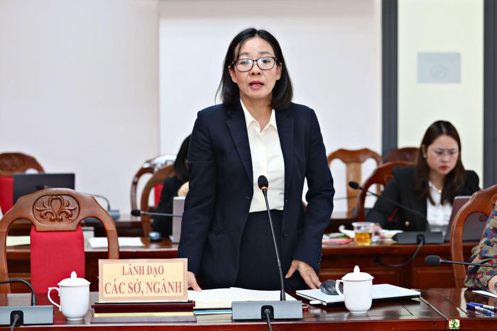 Đồng chí Khúc Thị Thoi, Phó Giám đốc Sở Văn hóa, Thể thao và Du lịch tỉnh Lâm Đồng phát biểu thảo luận