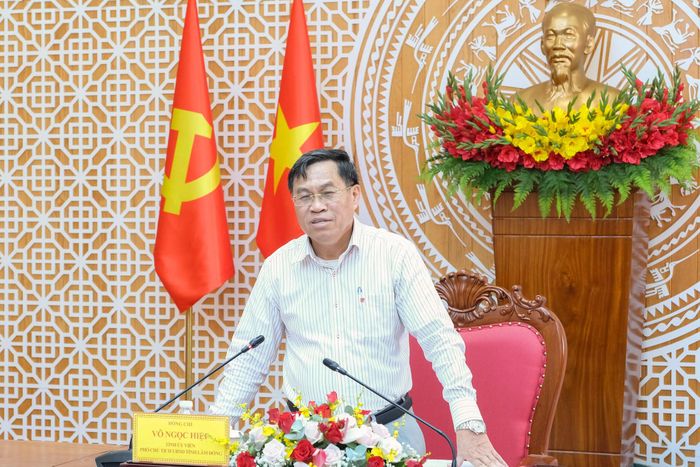 Tỉnh ủy viên, Phó Chủ tịch UBND tỉnh Lâm Đồng Võ Ngọc Hiệp phát biểu chỉ đạo tại hội nghị