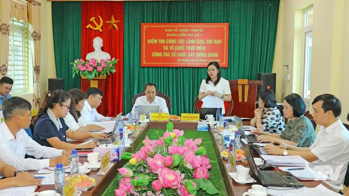 Đoàn kiểm tra của Ban Tổ chức Tỉnh ủy kiểm tra công tác tổ chức xây dựng Đảng tại Đảng ủy xã Tân Khánh.