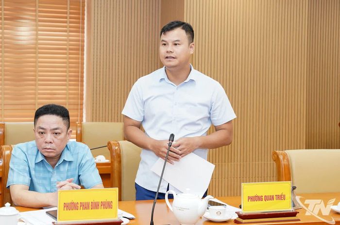 Đại diện phường Quan Triều phát biểu tại Hội nghị.