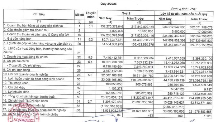 Báo cáo tài chính quý II/2026 của SZC