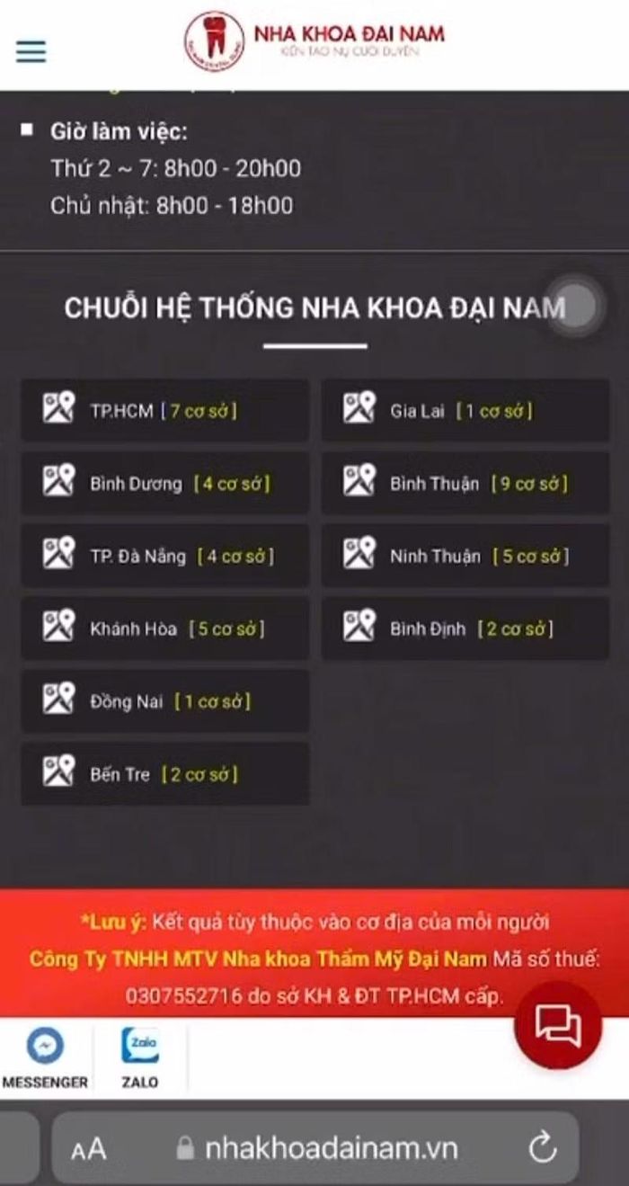 Các cơ sở thuộc hệ thống nha khoa Đại Nam.