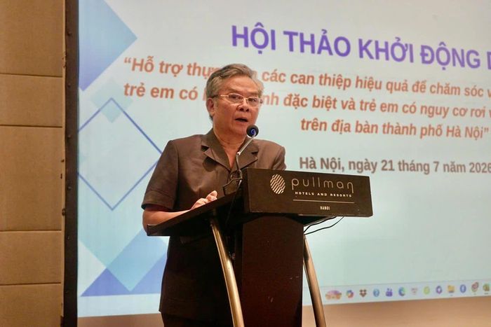 Ông Lương Thế Khanh - Phó chủ tịch thường trực Hội Bảo vệ quyền trẻ em Việt Nam, Giám đốc dự án phát biểu tại Hội thảo.