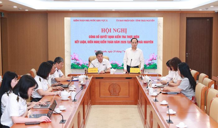 Hội nghị công bố quyết định kiểm tra việc thực hiện kết luận, kiến nghị kiểm toán năm 2026 tại tỉnh Thái Nguyên. Ảnh: Cổng thông tin điện tử tỉnh Thái Nguyên.