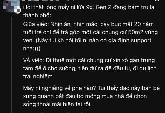 Bài đăng nhận hàng nghìn lượt tương tác, tranh luận sôi nổi về bài toán thuê nhà hay mua nhà