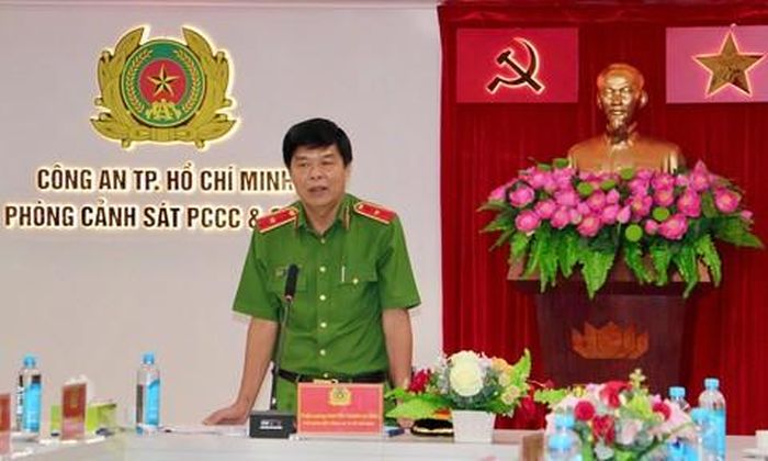 Thiếu tướng Nguyễn Thanh Hưởng - Phó Giám đốc Công an TPHCM - phát biểu tại hội nghị