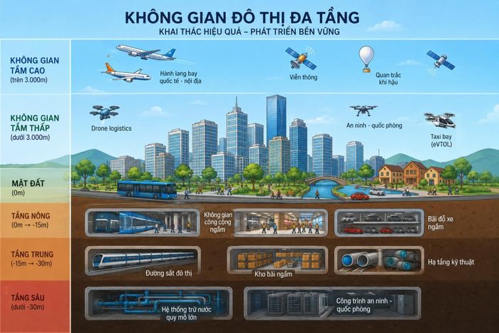 Hà Nội triển khai kế hoạch thu phí khai thác không gian ngầm, không gian tầm thấp. (Ảnh minh họa)