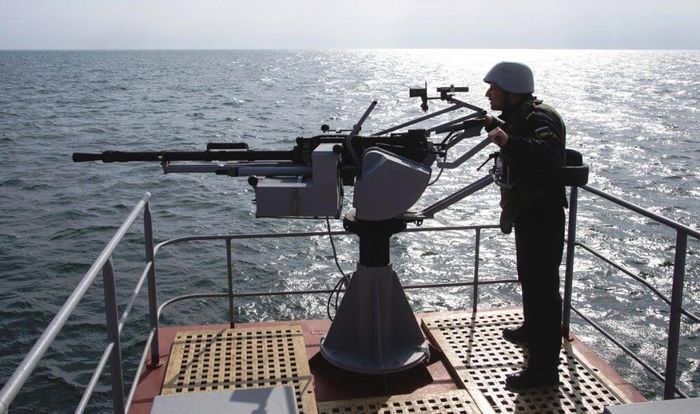 Một khẩu súng máy KPV được lắp đặt trên đơn vị hỗ trợ trên tàu chiến của Hải quân Nga. Ảnh The War Zone