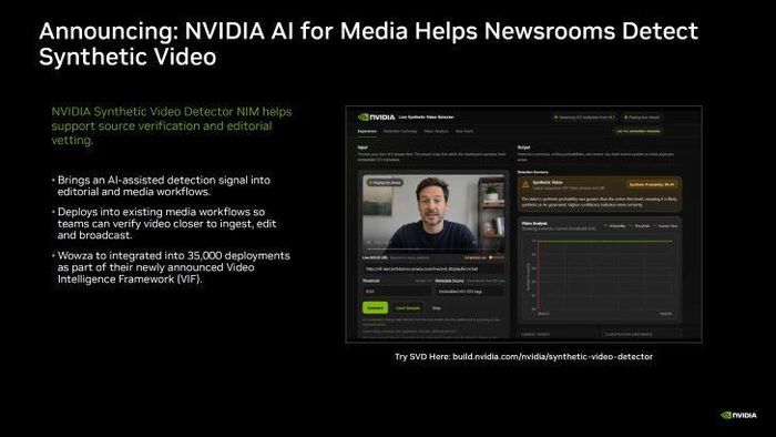 NVIDIA cùng hình ảnh công nghệ AI phát hiện video giả. (Ảnh: NVIDIA)