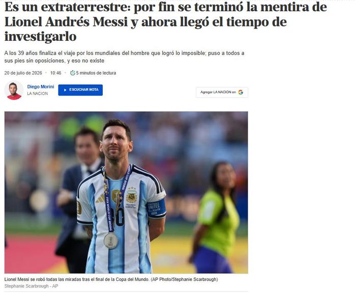 Bài viết trên tờ La Nacion yêu cầu “điều tra” Messi, thực chất là để tôn vinh siêu sao này.
