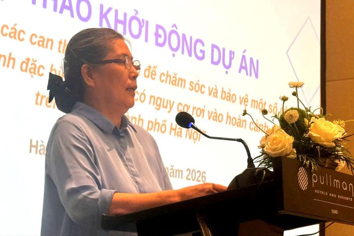 Chủ tịch Hội Bảo vệ quyền trẻ em Việt Nam Nguyễn Thị Thanh Hòa phát biểu tại chương trình. Ảnh: Mai Hoa