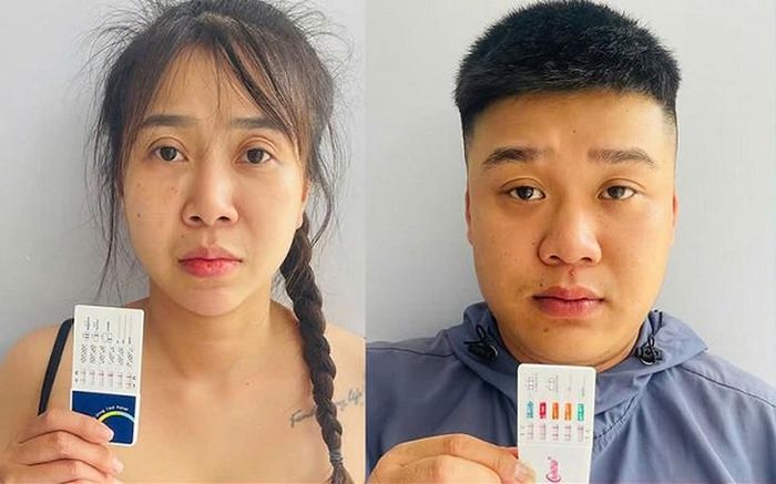 4 đối tượng bị bắt quả tang khi đang tổ chức sử dụng trái phép chất ma túy. Ảnh: Công an TP Đà Nẵng.