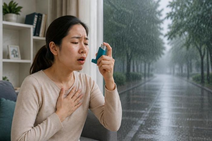 Mùa mưa khí hậu thay đổi thất thường dễ làm khởi phát cơn hen suyễn. Ảnh AI