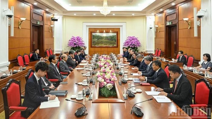 Quang cảnh cuộc hội đàm tại Trụ sở Trung ương Đảng. (Ảnh: DUY LINH)