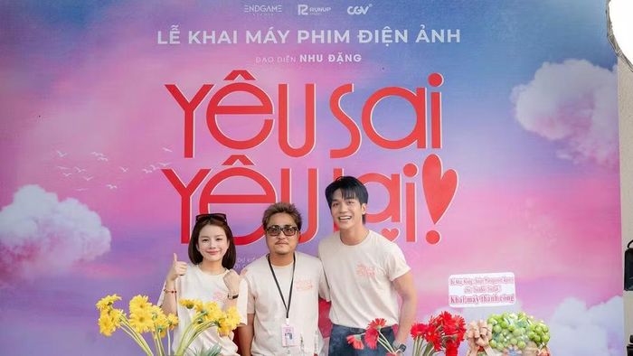 Đỗ Nhật Hoàng và Mie tại lễ khai máy phim "Yêu sai yêu lại!".