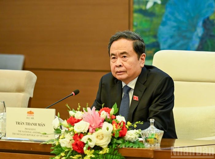 Chủ tịch Quốc hội Trần Thanh Mẫn phát biểu tại cuộc tiếp. (Ảnh: DUY LINH)