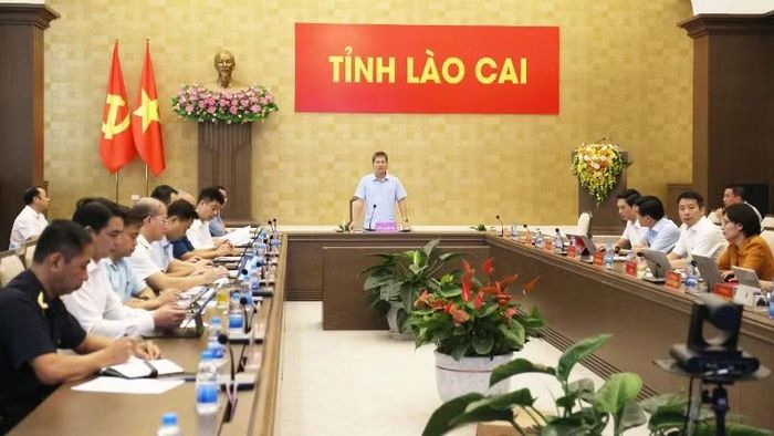 Đồng chí Ngô Hạnh Phúc, Phó Chủ tịch Thường trực Ủy ban nhân dân tỉnh Lào Cai phát biểu tại hội nghị.