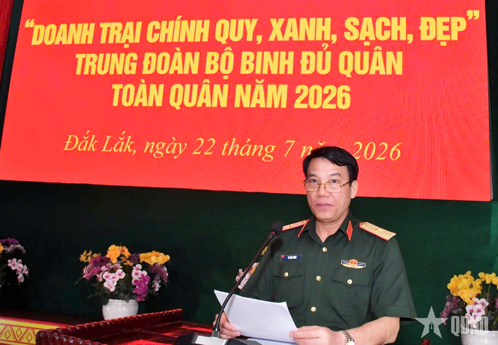 Thiếu tướng Vũ Văn Cường, Phó chính ủy Tổng cục Hậu cần - Kỹ thuật phát biểu chỉ đạo Hội thi.