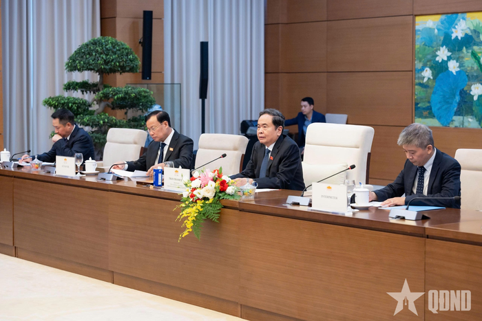  Chủ tịch Quốc hội Trần Thanh Mẫn phát biểu tại cuộc tiếp. Ảnh: VŨ HIẾU