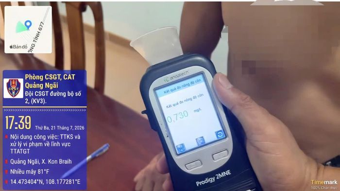 Kết quả kiểm tra cho thấy tài xế có nồng độ cồn 0,730 miligam/1 lít khí thở