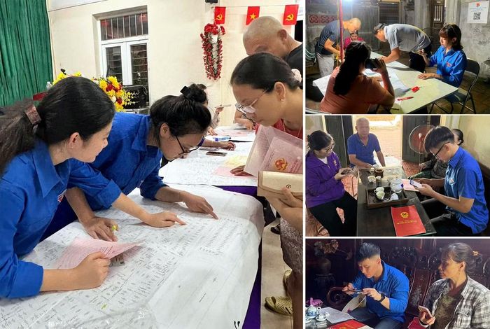  "Áo xanh" phường Phúc Lợi, xã Thượng Phúc tham gia hỗ trợ hoàn thiện dữ liệu đất đai. Ảnh: ĐTN 