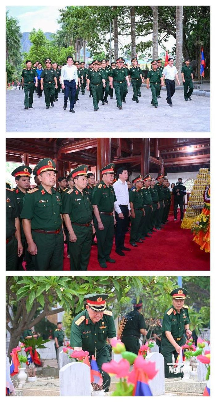 Hội Cựu chiến binh tỉnh phối hợp với Trung ương Hội Cựu chiến binh Việt Nam tổ chức dâng hoa, dâng hương tưởng niệm các Anh hùng liệt sĩ tại Nghĩa trang Liệt sĩ Quốc tế Việt - Lào. Ảnh: Thành Cường