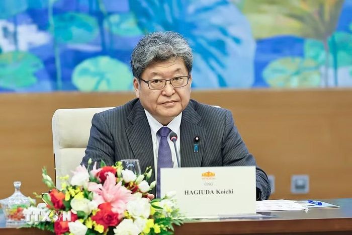 Ông Hagiuda Koichi, Quyền Tổng Thư ký Đảng Dân chủ Tự do Nhật Bản phát biểu. (Ảnh: Doãn Tấn/TTXVN)