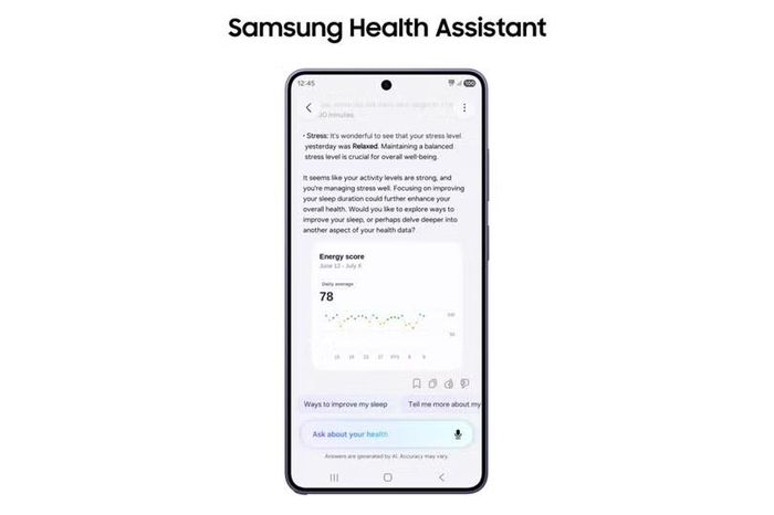 Trợ lý AI của Samsung biến dữ liệu giấc ngủ và vận động thành những gợi ý dễ hiểu hơn. Ảnh: Samsung.