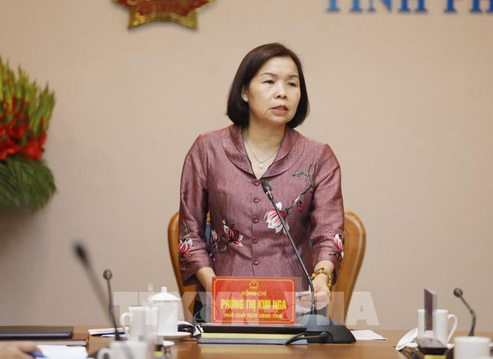 Phó Chủ tịch UBND tỉnh Phú Thọ Phùng Thị Kim Nga phát biểu tại buổi làm việc. Ảnh: Tạ Toàn – TTXVN