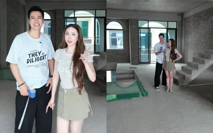 Việt Anh và Quỳnh Nga cười tươi rói khi khoe không gian bên trong tổ ấm. Ảnh chụp màn hình