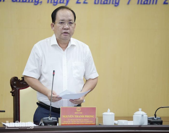 Phó Chủ tịch Thường trực UBND tỉnh An Giang Nguyễn Thanh Phong phát biểu chỉ đạo hội nghị. Ảnh: THỤY DU